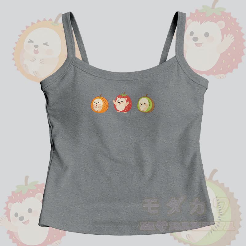 Modakawa Cami Top mit Frucht-Igel-Grafik - Grau - One Size - image 4