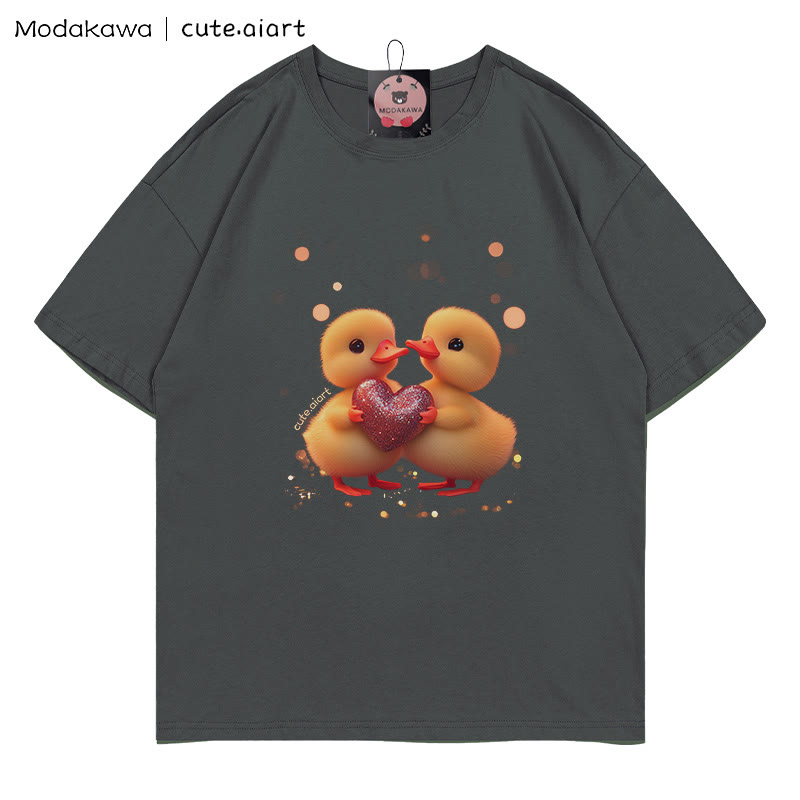 Zwei Entlein mit Herz-Grafik-T-Shirt - Charcoal Gray - 5XL - image 4