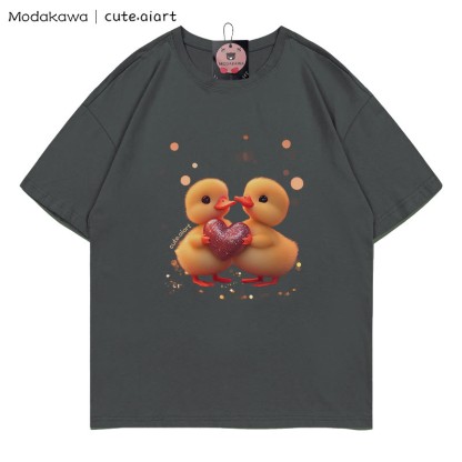 Zwei Entlein mit Herz-Grafik-T-Shirt - Charcoal Gray - 5XL - image 4