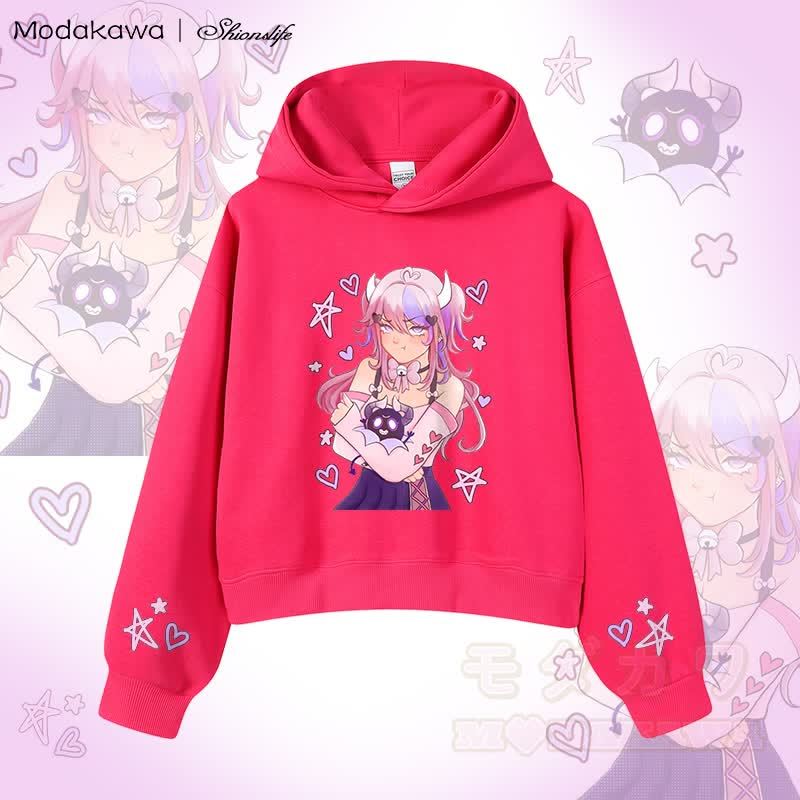 MODAKAWA X Shionslife – Kurzer Baumwoll-Hoodie mit Ironmouse- und Bubi-Grafik - Rosenrot - 3XL - image 4