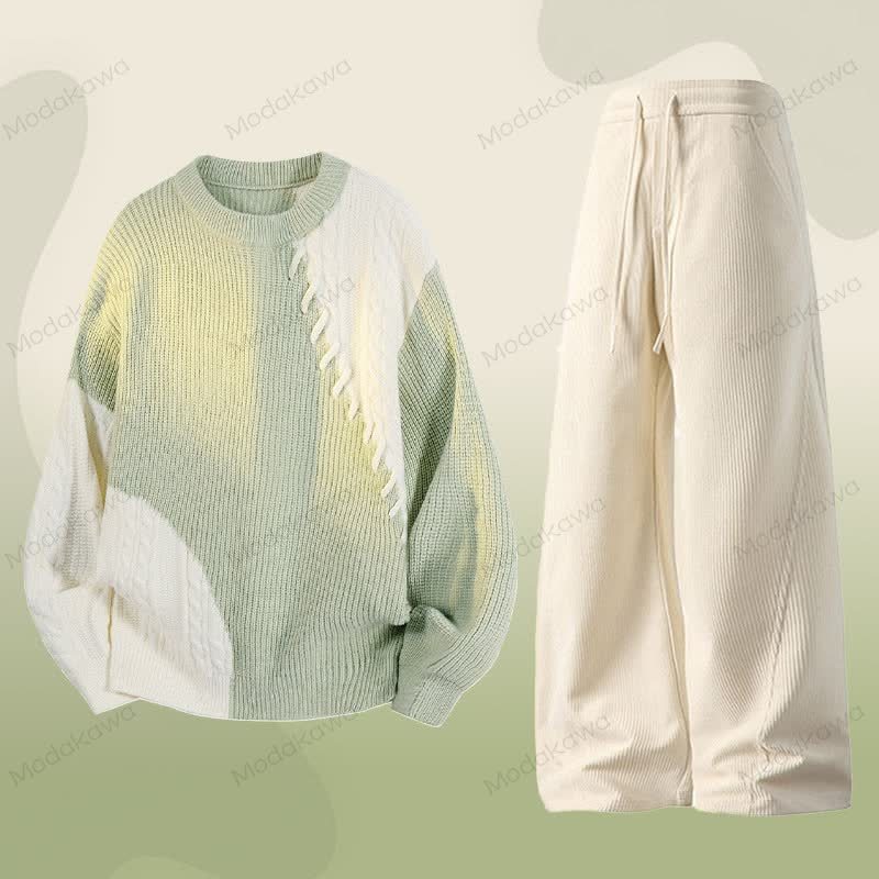 Zweiteiliges Set aus Strickpullover und Cordhose in Farben - Set E - 3XL - image 5