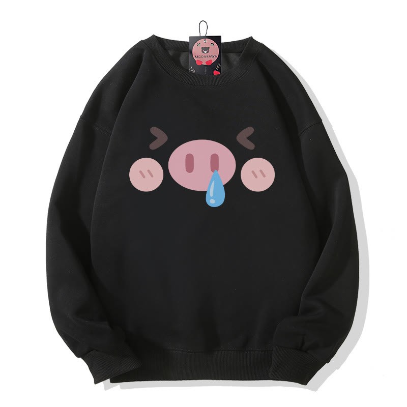 Sweatshirt mit Schweineprint und Rundhalsausschnitt - Black - 5XL - image 5