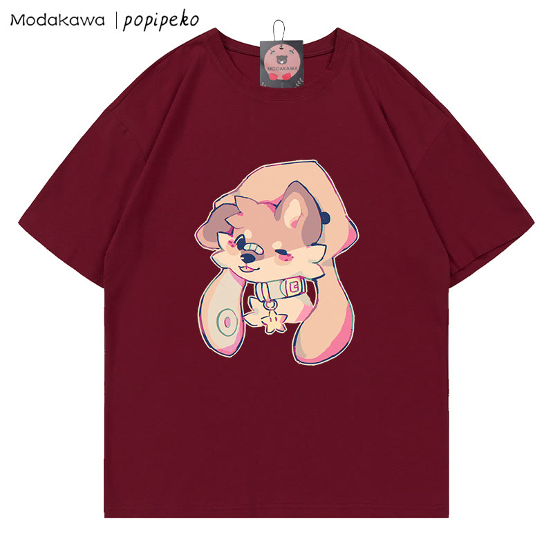 MODAKAWA X popipeko Welpenprint T-Shirt - Wine Red - 5XL - image 7