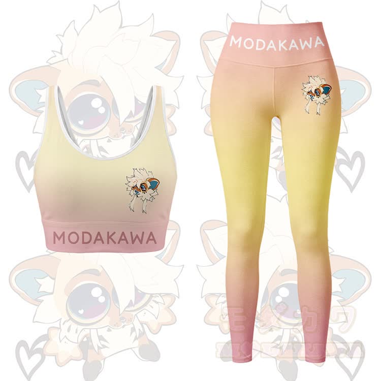 MODAKAWA X TiramisuRat Sport-BH-Top und Leggings mit niedlichem Ratten-Grafikmuster und Farbverlauf - Gelbes Set - 5XL - image 11