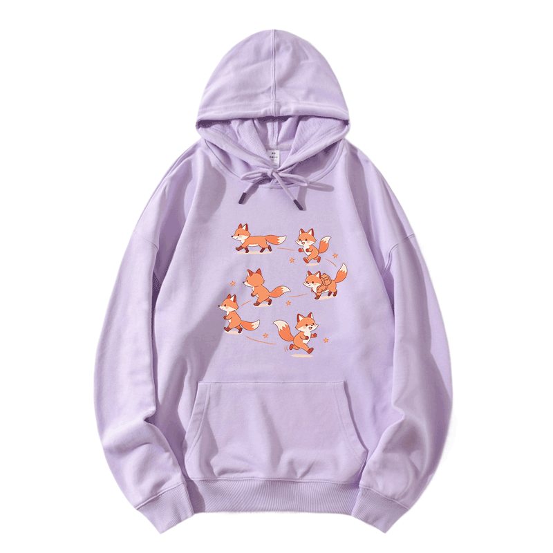 Modakawa Hoodie mit Happy Fox Grafik und lockerer Passform aus Baumwollmischgewebe - Light Purple - 5XL - image 5