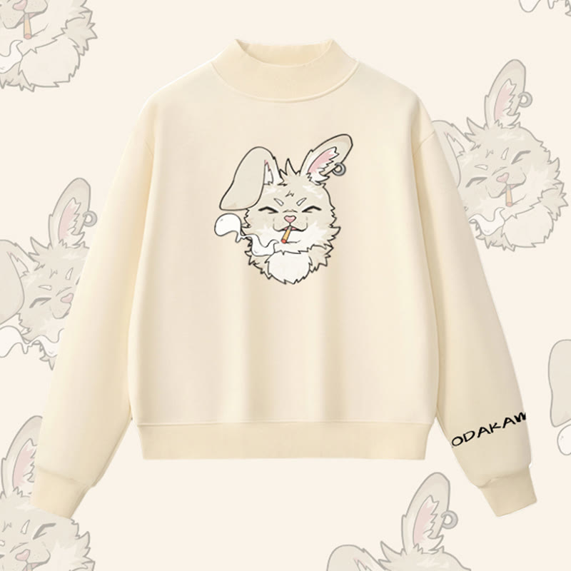 MODAKAWA Sweatshirt mit Raucherhasen-Grafik und Fleece-Futter - Apricot - L - image 2