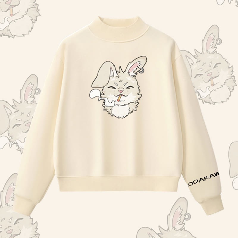 MODAKAWA Sweatshirt mit Raucherhasen-Grafik und Fleece-Futter - Apricot - L - image 2