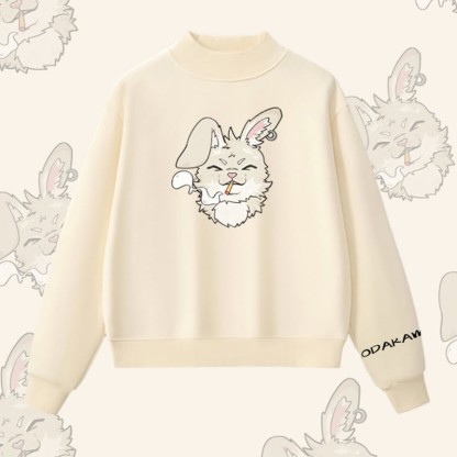 MODAKAWA Sweatshirt mit Raucherhasen-Grafik und Fleece-Futter - Apricot - L - image 2