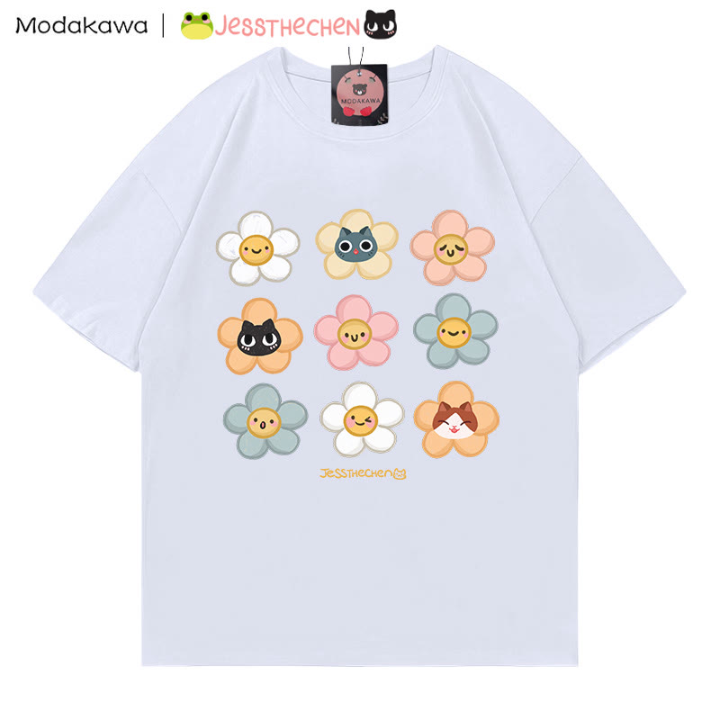 MODAKAWA X jessthechen Flower Kitty Print Graffiti Style T-Shirt - White - 5XL - image 5