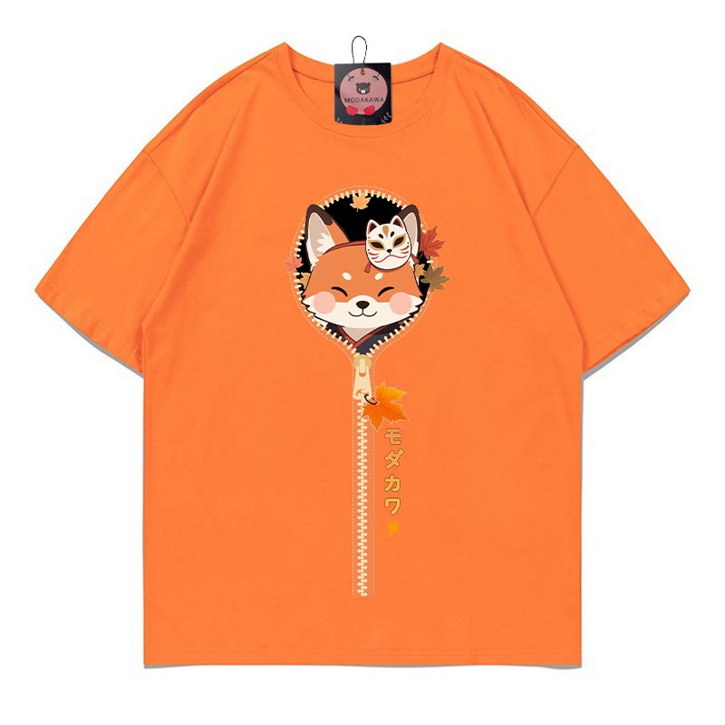 Modakawa T-Shirt mit Fuchs-Reißverschluss-Print, 100 % Baumwolle - Orange - 5XL - image 3
