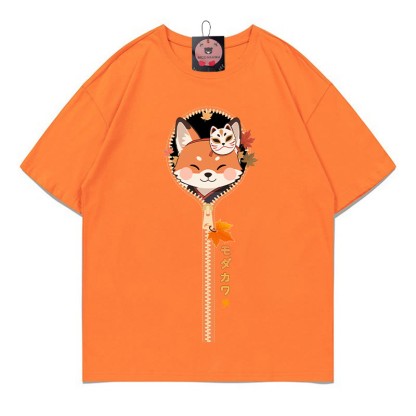 Modakawa T-Shirt mit Fuchs-Reißverschluss-Print, 100 % Baumwolle - Orange - 5XL - image 3