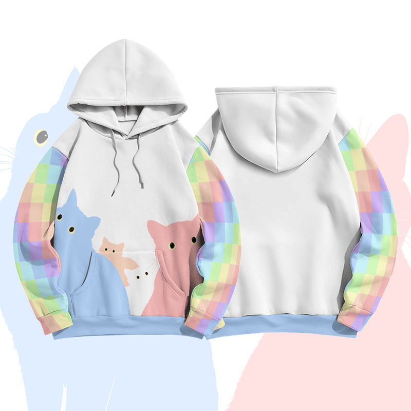 MODAKAWA Pullover-Hoodie mit Regenbogenkatzen-Motiv und Allover-Print - White A - 8XL - image 3
