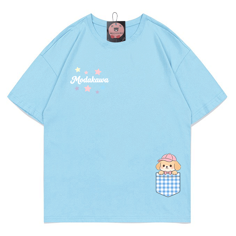 Modakawa T-Shirt mit Pocket Puppy Stars Grafik aus 100 % Baumwolle - Sky Blue - 5XL - image 4