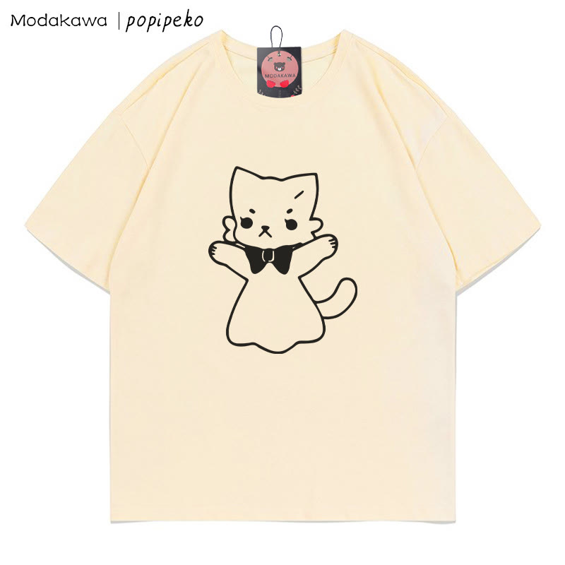 MODAKAWA X popipeko Kitty Print T-Shirt - Apricot - 5XL - image 5
