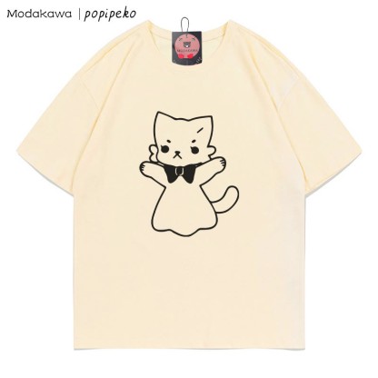 MODAKAWA X popipeko Kitty Print T-Shirt - Apricot - 5XL - image 5