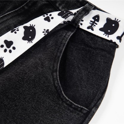 Lässige lange Hose mit Vintage-Katzenstickerei - image 9