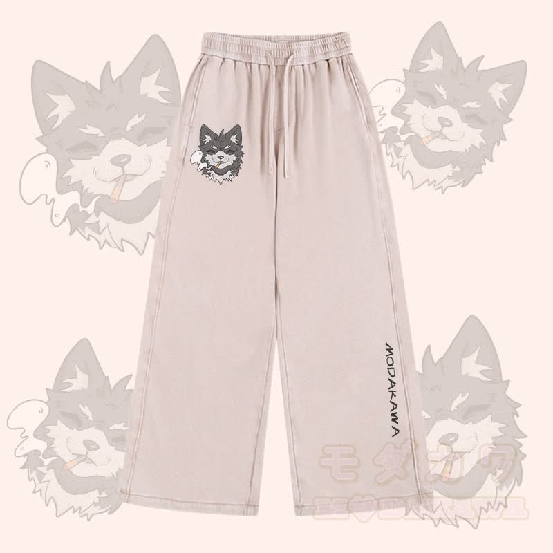 MODAKAWA Koda Smoking Puppy Grafik Vintage Washed Adjustable Hem Hose - Aprikose - 2XL - image 3
