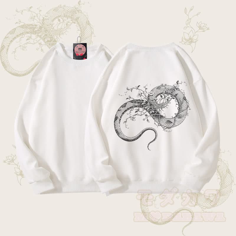 MODAKAWA Unisex-Sweatshirt mit Blumen- und Schlangenmotiv - Weiß - 5XL - image 3