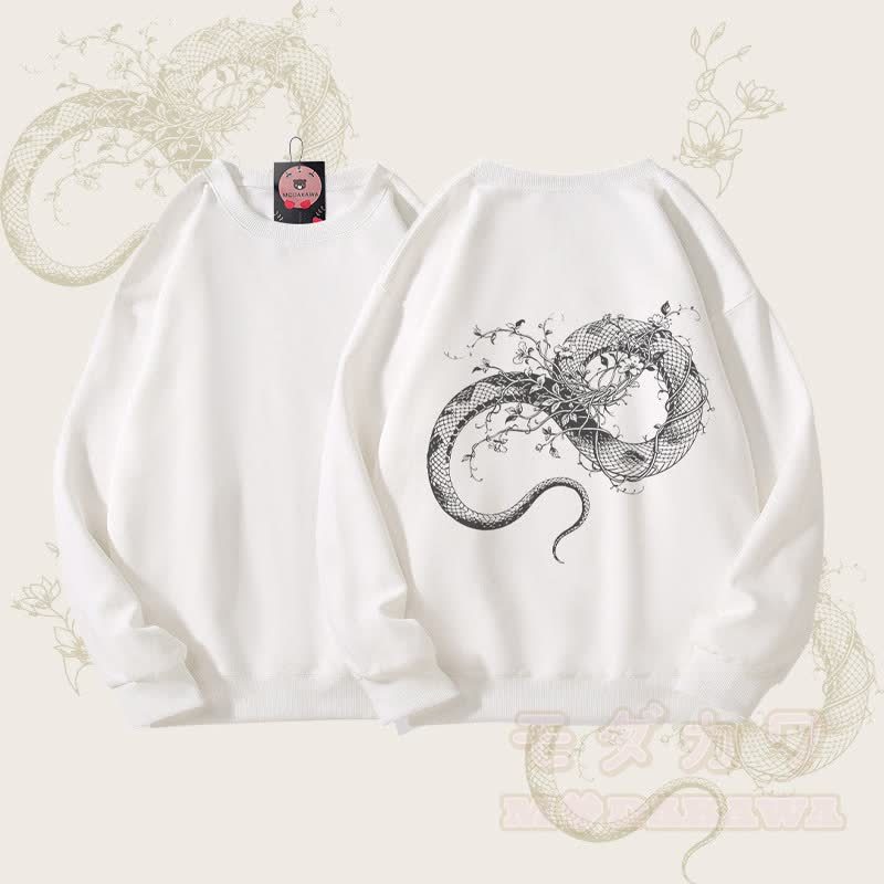 MODAKAWA Unisex-Sweatshirt mit Blumen- und Schlangenmotiv - Weiß - 5XL - image 3