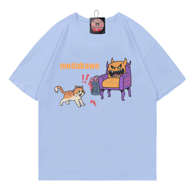 Kitty Battle Evil Furniture Print Modakawa T-Shirt - Blue - 5XL - image 4