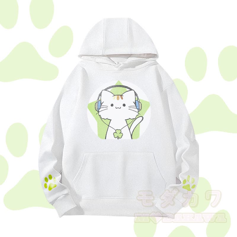 MODAKAWA Triple Clover Music Cat Graphic Heavyweight Hoodie - Weiß - 2XL - image 3