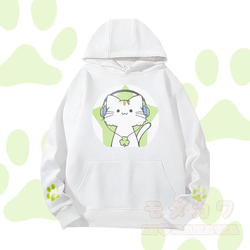 MODAKAWA Triple Clover Music Cat Graphic Heavyweight Hoodie - Weiß - 2XL - image 3