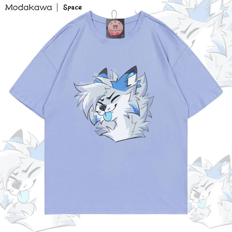 MODAKAWA X Space Barker Zunge-raus-Grafik T-Shirt aus 100 % Baumwolle - Dusty Blue - 5XL - image 4