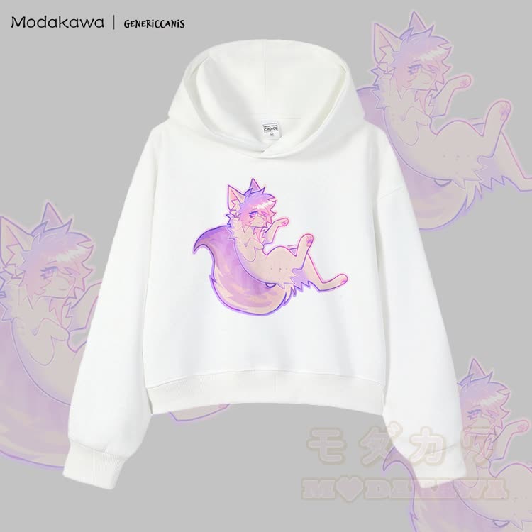 MODAKAWA X genericcanis Fox Graphic Cropped Cotton Hoodie - Weiß - 3XL - image 4