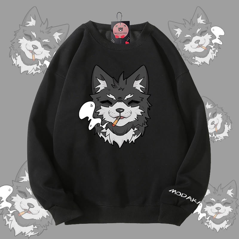 MODAKAWA Smoking Puppy Grafik Unisex Sweatshirt - Black - 5XL - image 4