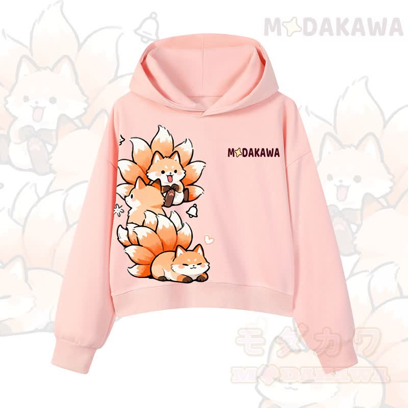 MODAKAWA Cropped Cotton Hoodie mit niedlichem Fuchs-Motiv - Rosa - 3XL - image 7