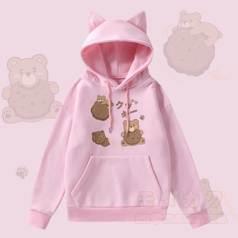 MODAKAWA Cookie Bear Grafik-Kapuzenpullover mit Taschenfutter und Katzenohren  - Rosa - 2XL - image 3