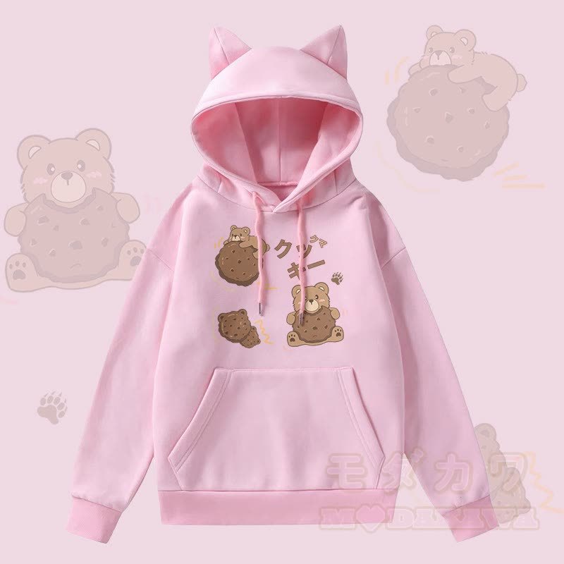 MODAKAWA Cookie Bear Grafik-Kapuzenpullover mit Taschenfutter und Katzenohren  - Rosa - 2XL - image 3