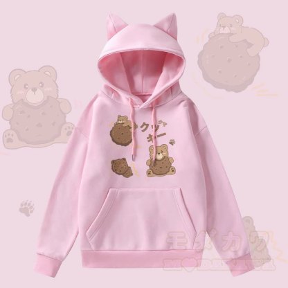 MODAKAWA Cookie Bear Grafik-Kapuzenpullover mit Taschenfutter und Katzenohren  - Rosa - 2XL - image 3