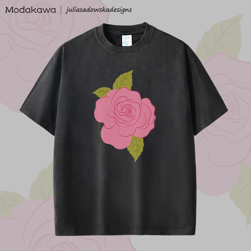 MODAKAWA X juliasadowskadesigns Rose Graphic Unisex Dopamine Vintage Washed T-Shirt - Black - 2XL - image 3