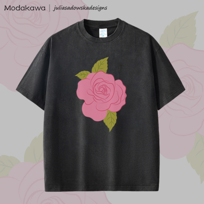 MODAKAWA X juliasadowskadesigns Rose Graphic Unisex Dopamine Vintage Washed T-Shirt - Black - 2XL - image 3