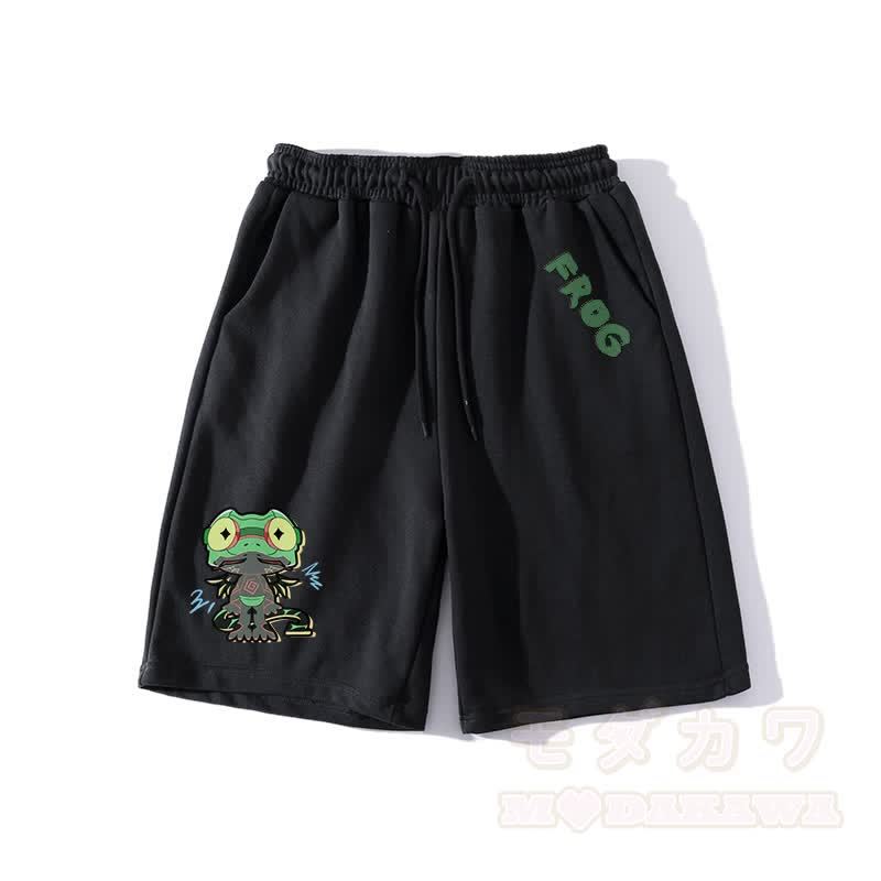 Lustige Shorts mit Frosch-Grafik und dunkler Ästhetik - Schwarz - 5XL - image 3