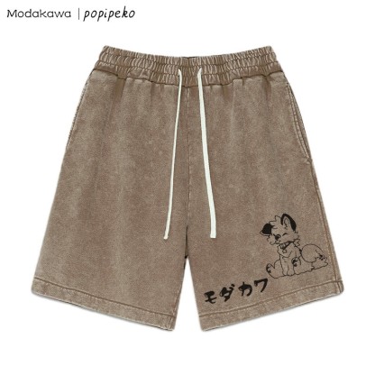 MODAKAWA X popipeko – Shorts im Vintage-Waschdesign mit Welpen-Print - Brown - 3XL - image 3
