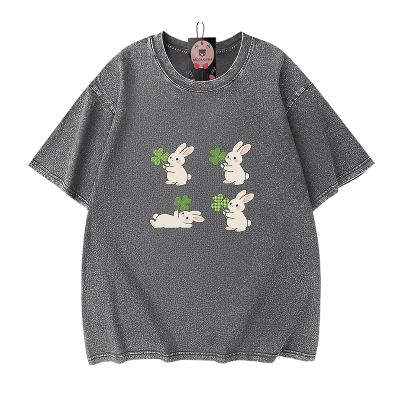 Modakawa Vintage T-Shirt aus 100 % Baumwolle mit St. Patrick's Day-Hasenmotiv (Vintage-Waschung) - Grey - 5XL - image 9