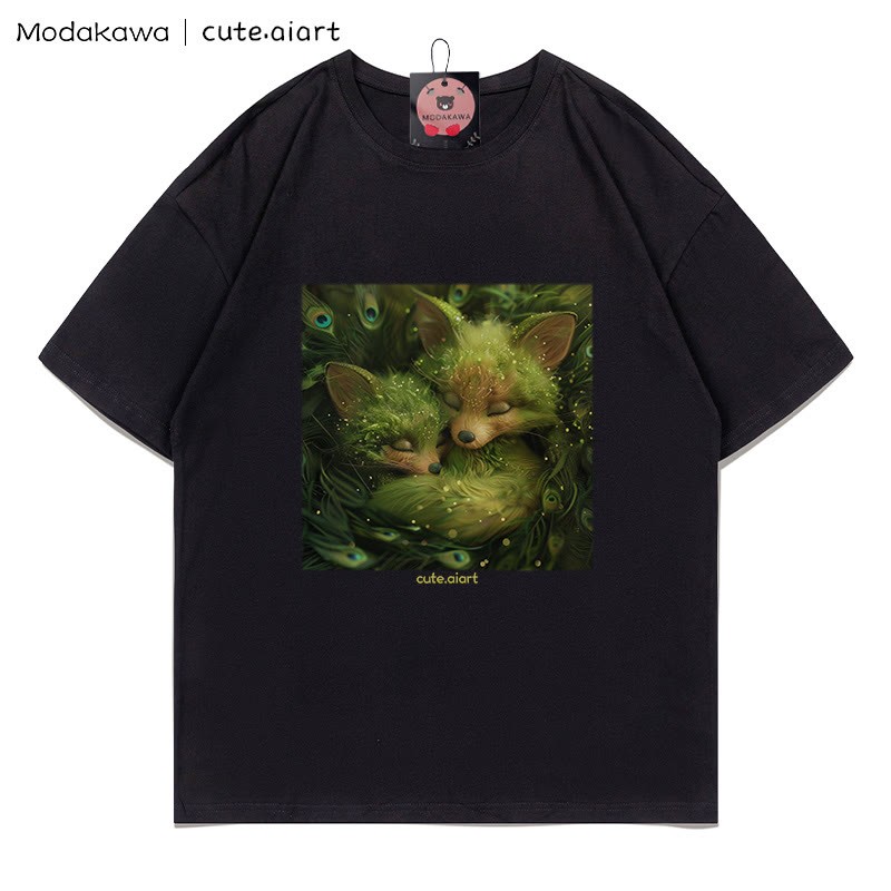 Zwei kuschelnde Füchse Grafik-T-Shirt - Black - 5XL - image 5