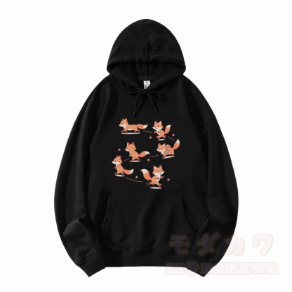 Modakawa Hoodie mit Happy Fox Grafik und lockerer Passform aus Baumwollmischgewebe - Schwarz - 5XL - image 3