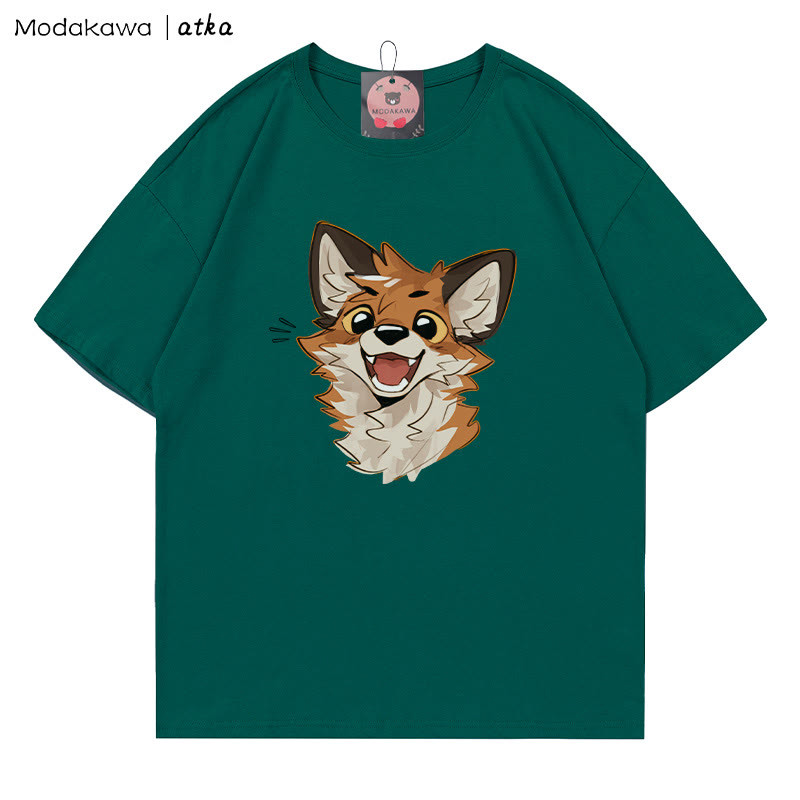 MODAKAWA X atka Cheerful Fox Grafik-T-Shirt - Olive Green - 5XL - image 4