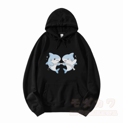 Modakawa Hoodie mit niedlichem Hai-Spielmotiv (lockere Passform, Baumwollmischung) - Schwarz - 5XL - image 3