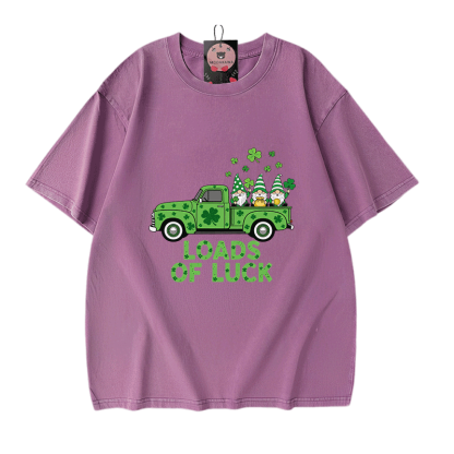 St. Pakrit's Day Lucky LOADS OF LUCK Graphic Modakawa Vintage Washed 100% Cotton T-Shirt - Purple - 5XL - image 6