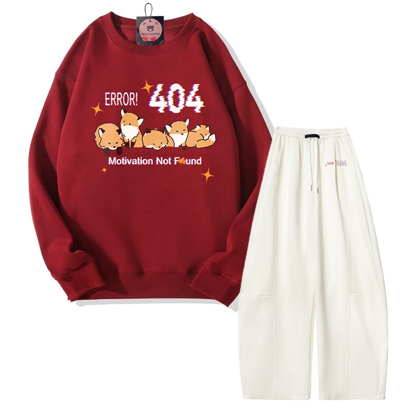 MODAKAWA ERROR 404: MOTIVATION NICHT GEFUNDEN: Fox-Grafik-Sweatshirt, weite Hose, zweiteiliges Set - Red&White - 5XL - image 5