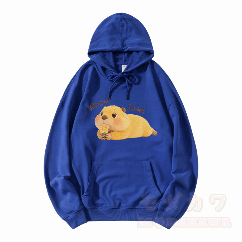 WHEW SWET Capybara Graphic Modakawa Loose Cotton-Blend Hoodie - Blau - 5XL - image 7