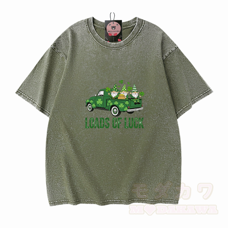 VIEL GLÜCK St. Pakrit's Day Glücksgrafik Modakawa Vintage gewaschenes T-Shirt aus 100% Baumwolle - Grün - 5XL - image 8