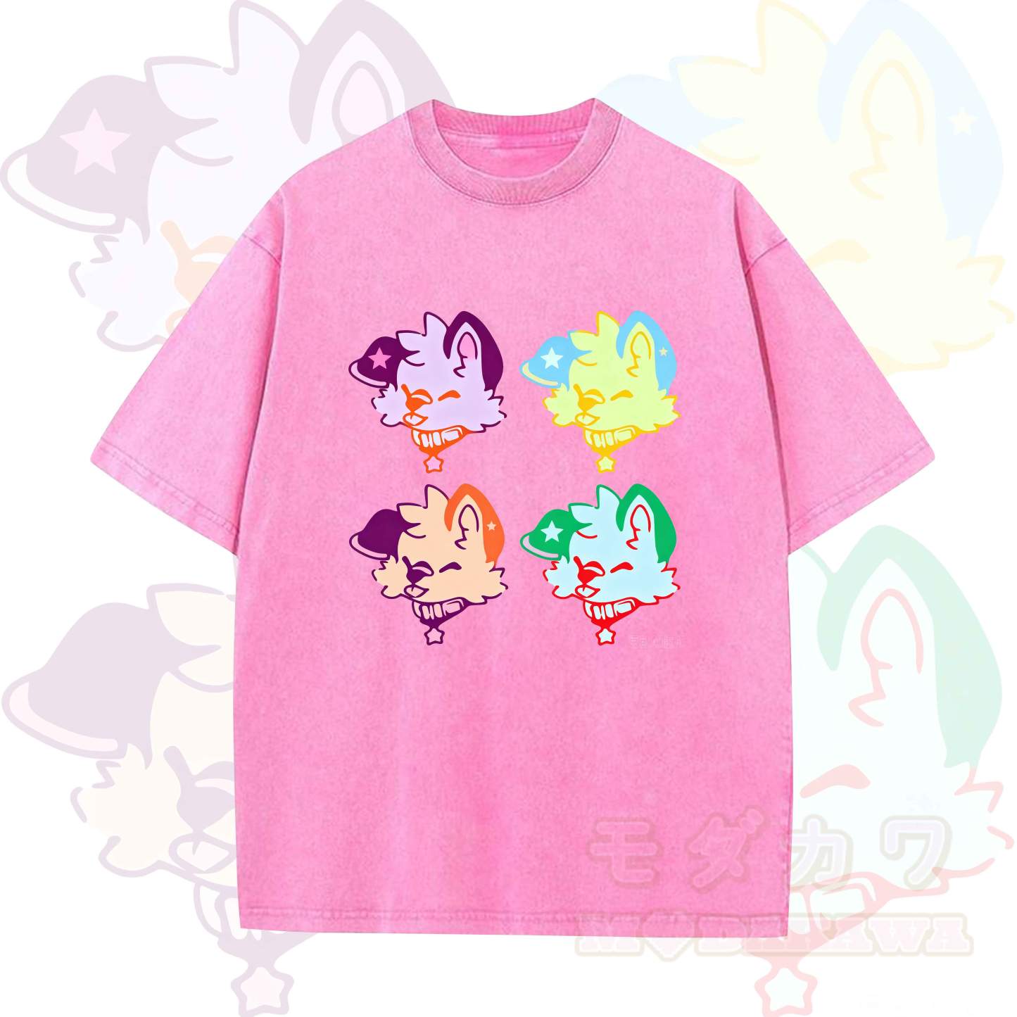 MODAKAWA Niedliches Welpen-Motiv Vintage-Waschungs-T-Shirt - Rosa - 5XL - image 5