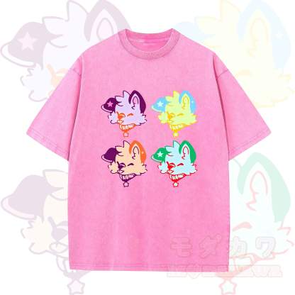MODAKAWA Niedliches Welpen-Motiv Vintage-Waschungs-T-Shirt - Rosa - 5XL - image 5