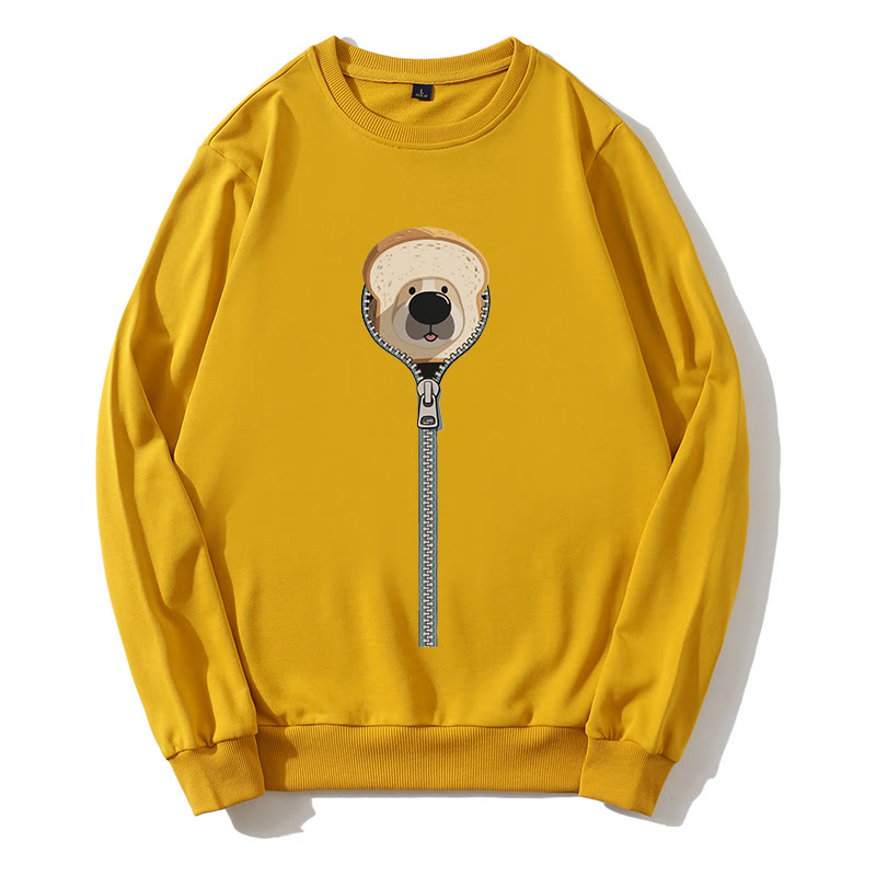 Sweatshirt mit rundem Kragen und Reißverschluss und Brothund-Grafik - Gelb - 5XL - image 3