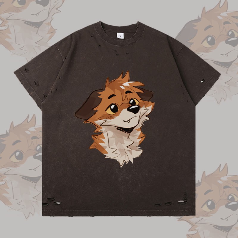 MODAKAWA X atka Anticipating Fox Graphic Ripped T-Shirt - Dark Brown - 2XL - image 2